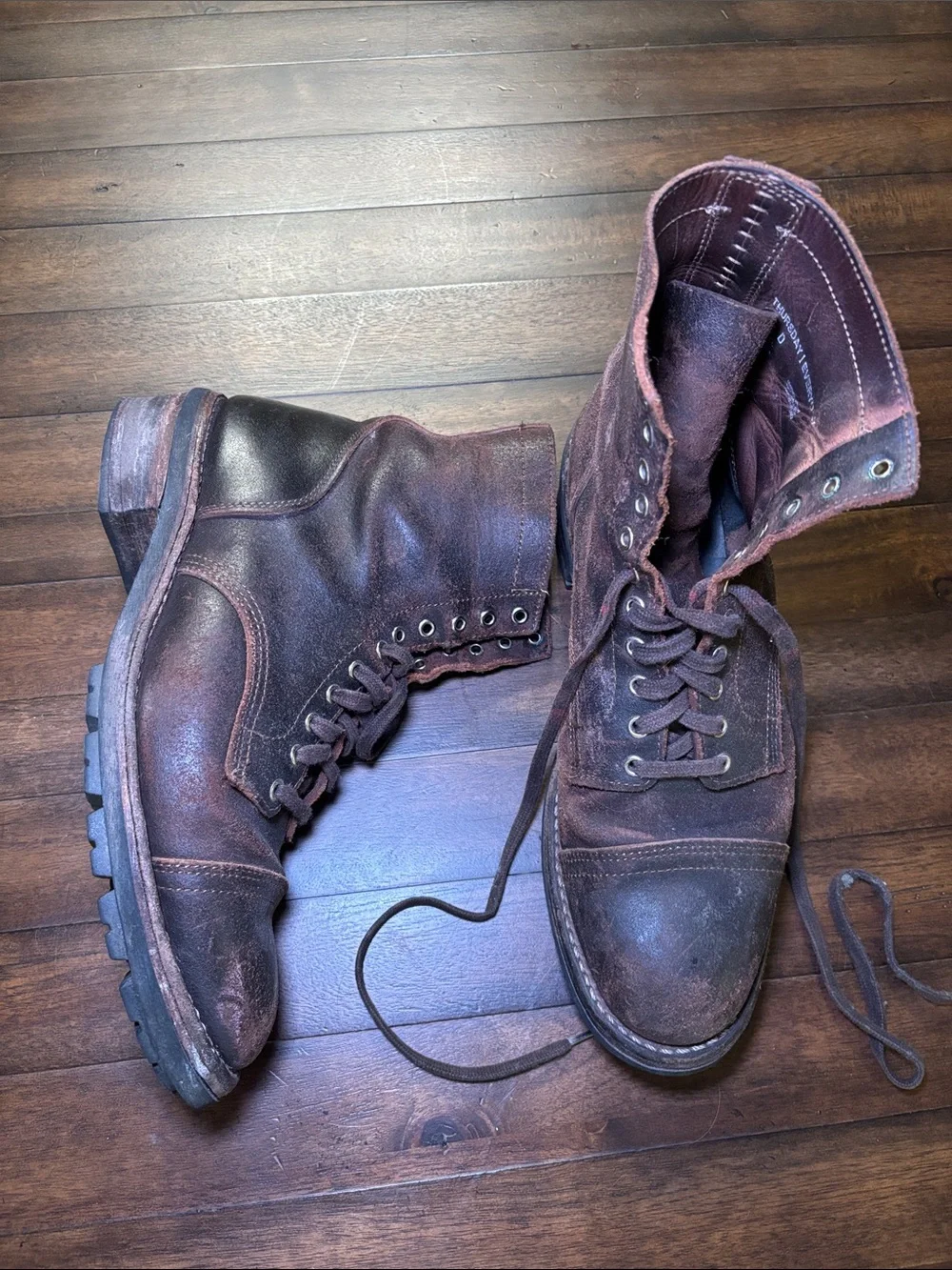 Thursday Boot Company Distressed Brown Leather Lace-Up Boots